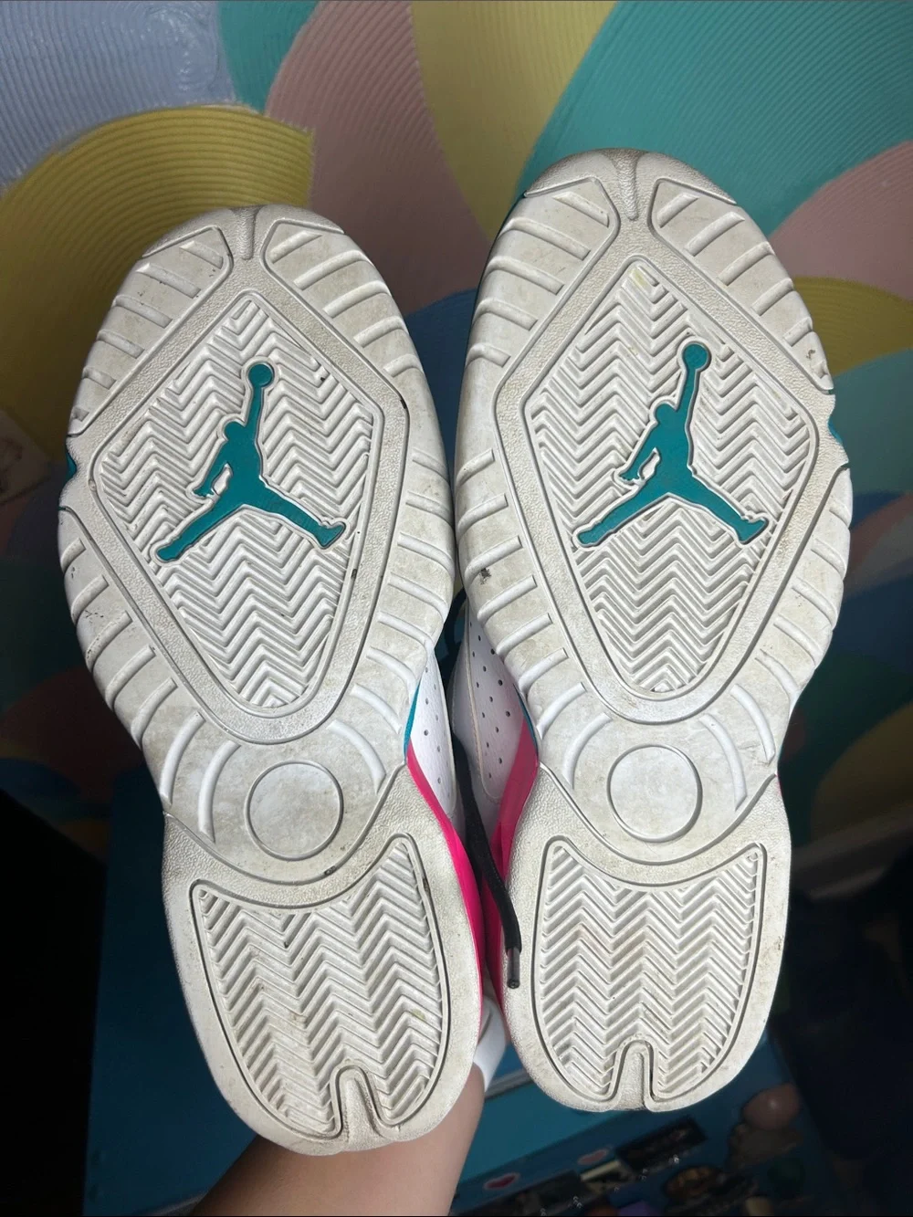Mens Air Jordan lift off White High-Top with Teal & Pink Accents sz 10